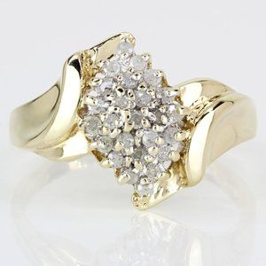 Vintage 10k Yellow Gold Diamond Cluster Cocktail / Anniversary Ring by JHL